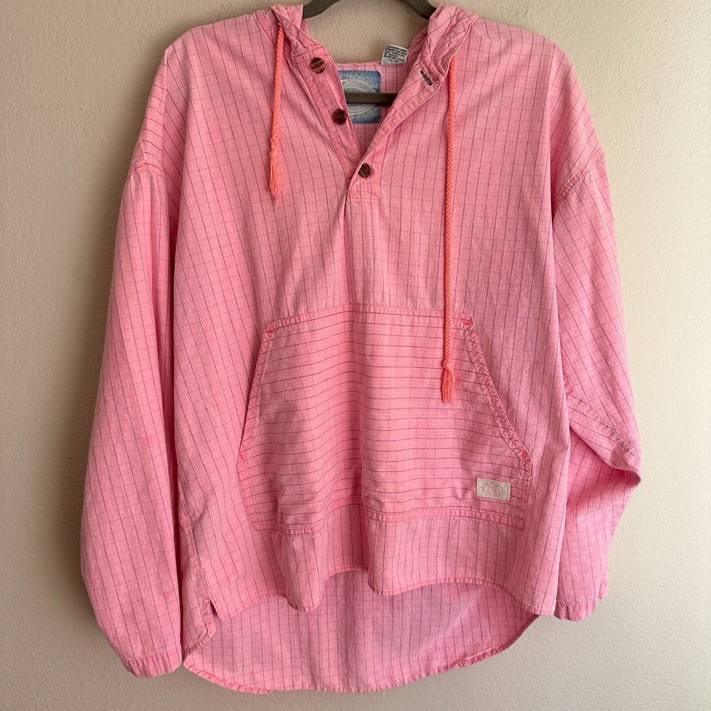 Vintage PCH Pacific Coast Highway Hoodie Large Pink Striped Pullover 80s 90s